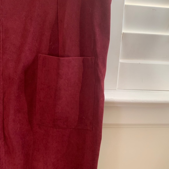 Vintage 80s rich burgundy maxi suede-like dress with front pockets - Picture 3 of 7